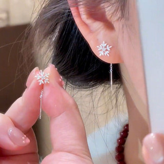 Nhật Bản Hàn Quốc Thanh Lịch Bông Tuyết Bông Tai Bạc Ánh Sáng Sang Trọng Nhẹ Nhàng Bông Tai Tua Rua Nữ