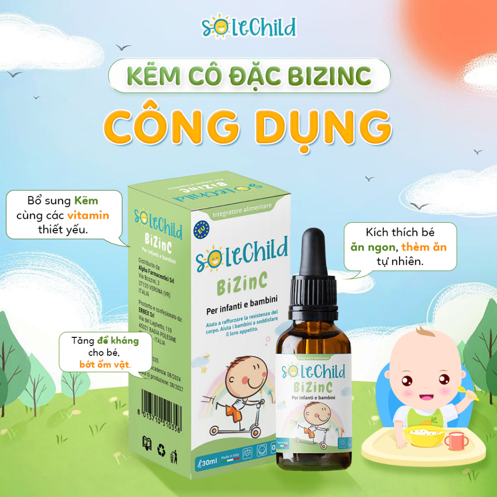 Kẽm Ăn Ngon Cho Bé SOLECHILD BiZinC 30ml Giúp Bé Ăn Nhiều Tăng Cân, Đề Kháng Khỏe, Giảm Ốm Vặt