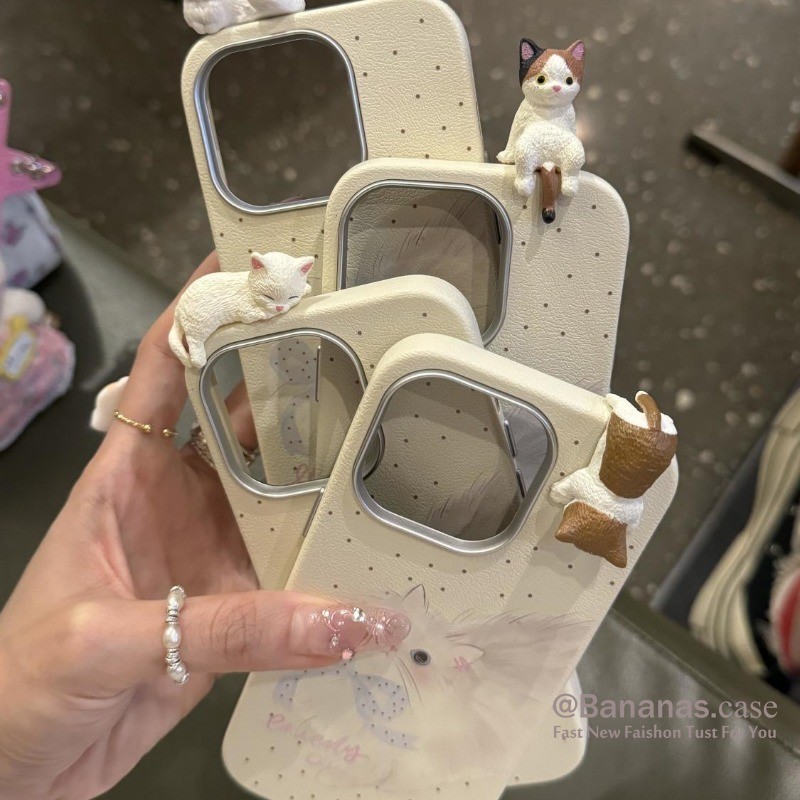 IPhone 17 16 15 14 13 12 11 Pro Max X Xr Xs Max Ốp Điện Thoại Ins 3D DIY Công Chúa Dễ Thương Nơ Mèo Mềm Mại Mặt Sau Da