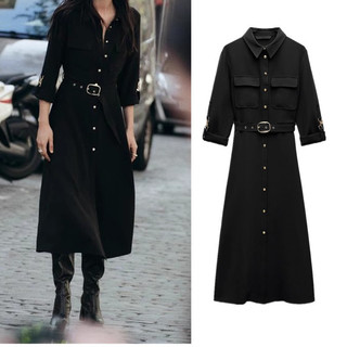 Đầm Zara made in Morocco dáng dài chemises kèm thắt lưng thanh lịch