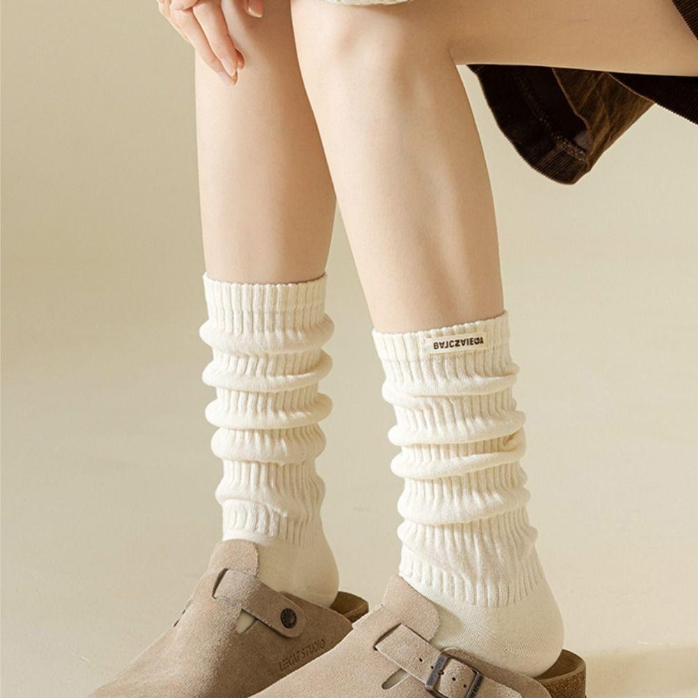 Tất bắp chân xếp tầng LAKAM, Cotton co giãn, kiểu Gothic JK ấm áp dành cho nữ
