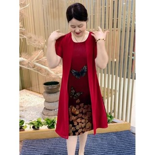 Đầm tặng mẹ , Váy trung niên cho mẹ , ĐXT-ĐỎ , đi chơi dự tiệc sang trọng cao cấp chất liệu thun co giãn 4 chiều