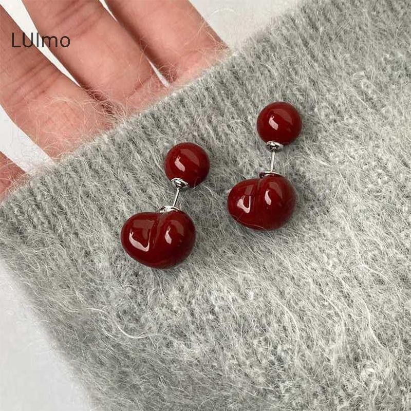Luimo Ankela Nơ Đỏ Vintage Bông Tai Nữ Hàn Quốc INS Thu Đông Đơn Giản Hình Học SBS