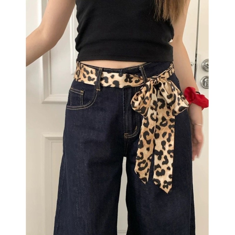 Khăn quàng cổ dài in họa tiết da báo đa chức năng VIC dành cho nữ Skinny Neckchief Dây thắt lưng