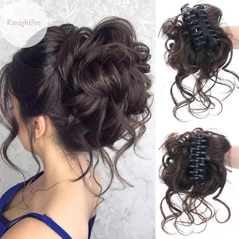 K2nightfee Tổng Hợp Bun Chignon Lộn Xộn Xoăn, Kẹp Tóc Co Giãn Scrunchy Giả, Miếng Tóc Giả Cho Nữ VN