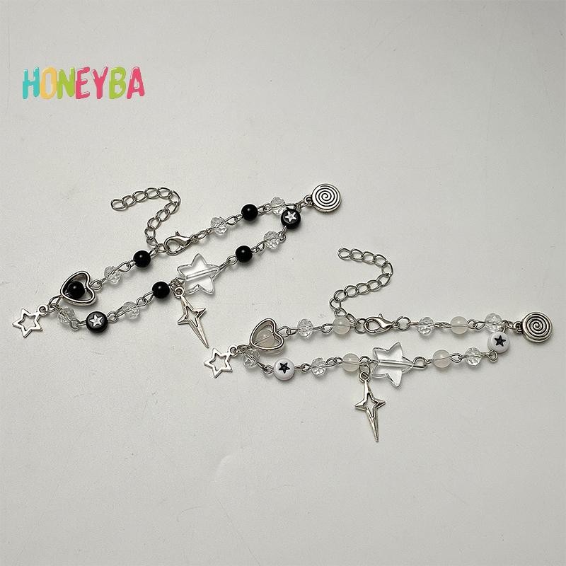 < Honeyba > Vòng Tay Cặp Đôi Y2K Hợp Thời Trang Mới Cho Nữ Cô Gái Rỗng Pentagram Guitar Mặt Dây Chuyền Đính Hạt Vòng Tay Bạn Bè Món Quà Trang Sức