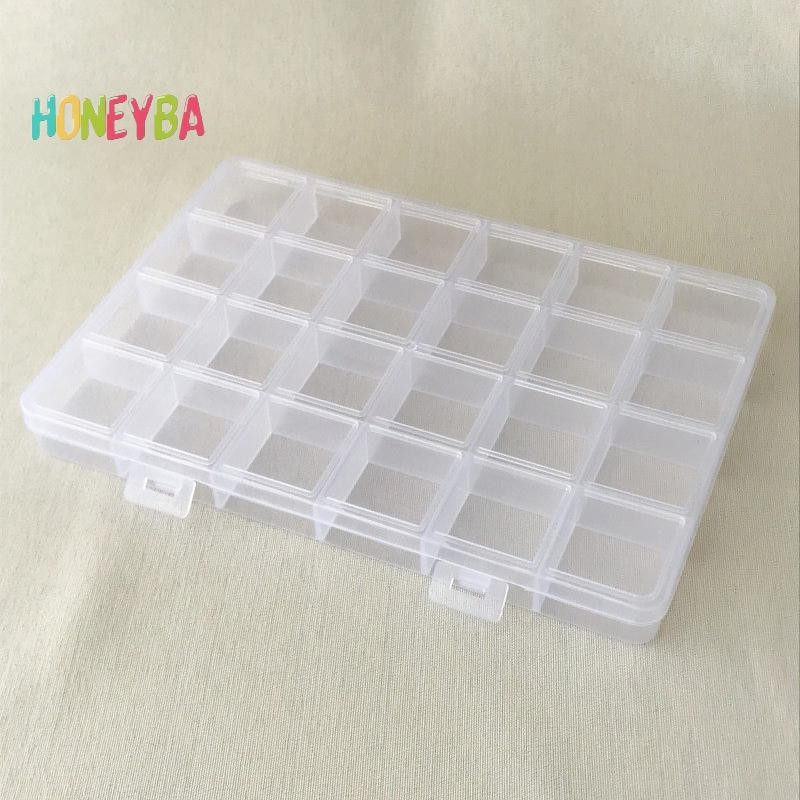 < Honeyba > Thiết Thực 24 Lưới Ngăn Nhựa Trong Suốt Hộp Bảo Quản Trang Sức Bông Tai Hạt Vít Hộp Đựng Màn Hình Hộp Đựng
