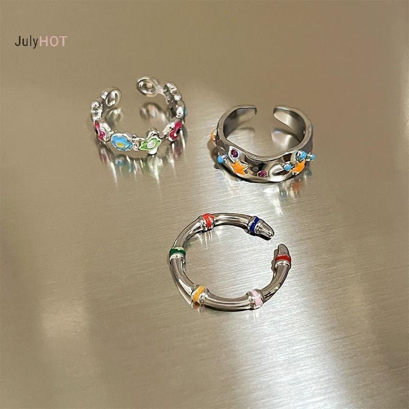 Julyhot Đầy Màu Sắc Hoa Ngôi Sao Nhẫn Dopamine Mở Có Thể Điều Chỉnh Dầu Thả Ngón Tay Nhẫn Nữ Tay Trang Sức Cho Nữ Bé Gái Món Quà Hoàn Hảo Massivedeals