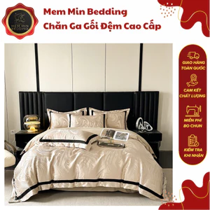 Bộ Chăn Ga Gối Chất Liệu Phi Lụa Với Họa Tiết Sóng Biển Và Các Nét Vân Chìm Tinh Tế - MemMinbedding Luxury