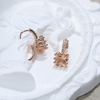 Châu Âu Mỹ ins Phong Cách Mới Vuông Zircon Hoa Hồng Vàng Tai Khóa Nữ