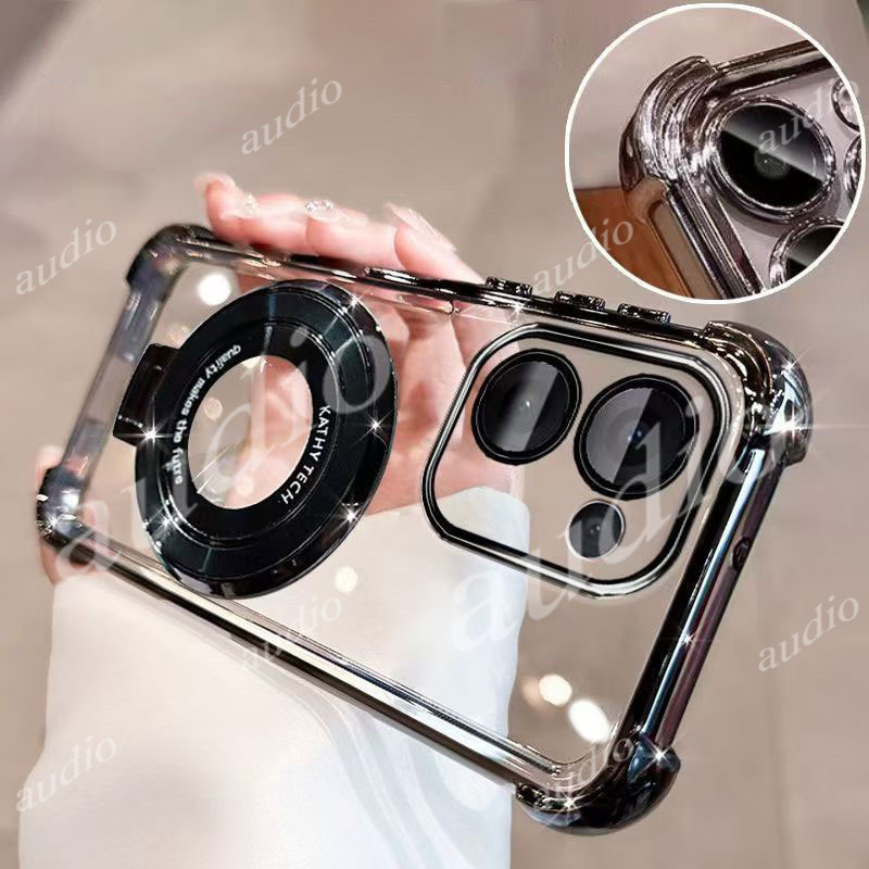 Ốp điện thoại trong suốt mạ bốn góc Poco M7 Pro 5G có giá đỡ cho Poco M7 Pro Poco M7Pro 5G Ốp lưng silicon mềm chống sốc sang trọng cho Poco M7 PocoM7 Pro PocoM7Pro 5G