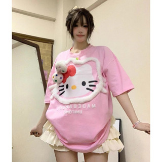 Áo Thun Phông Dáng Rộng in hình kitty nơ xinh xắn nam nữ