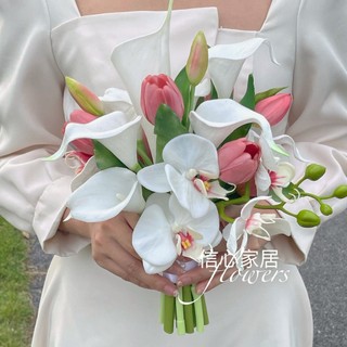 Bó hoa cưới cầm tay cô dâu, hoa chụp ảnh , phụ kiện cưới từ hoa rum và lan cao su siêu xinh CEvERIA C0257