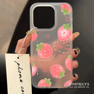 ibumpers Ốp Điện Thoại iPhone Fresh Dreamy Dâu Họa Tiết Ốp Lưng Trong Suốt Nhám Mờ Chống Bẩn Chống Sốc Cho IPhone 16 15 14 12 13 11 Pro Max IP 7 8 Plus X XS XR