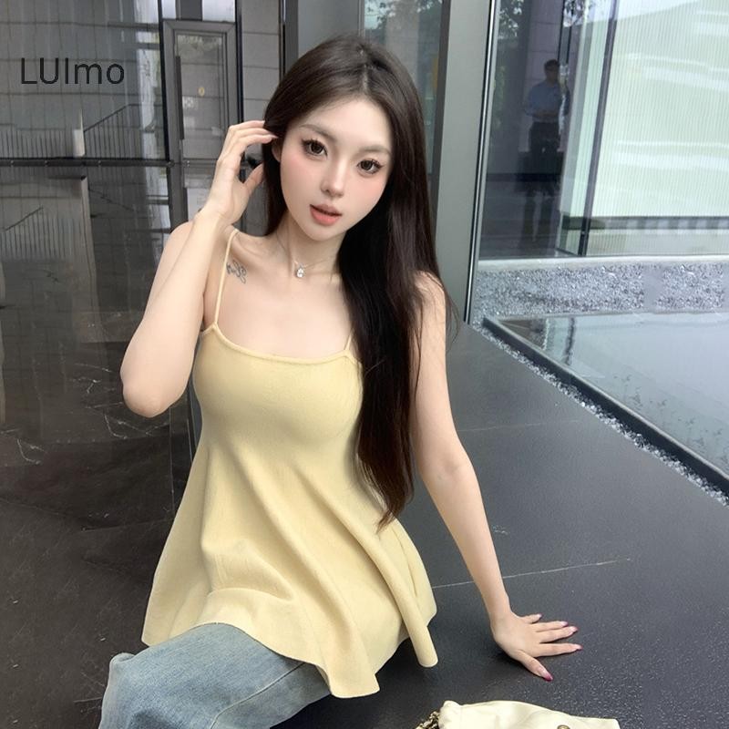 Luimo Nữ Mùa Hè Hàn Quốc Màu Trơn Dệt Kim Spaghetti Dây Đeo SBS