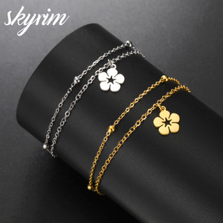 Vòng tay bằng thép không gỉ SKYRIM Mặt dây chuyền hoa Chuỗi hai lớp không phai màu và chống dị ứng