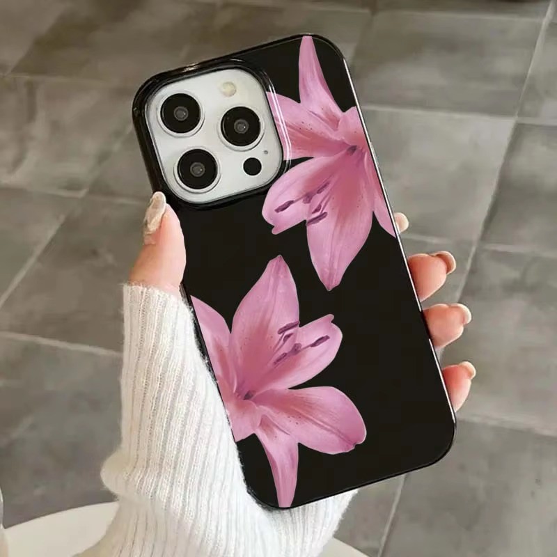 Dành Cho iPhone 16 15 14 13 12 11 Pro Max 16e Cho iPhone XS Max X XR 8 7 Plus SE2020 2022 Cánh Hoa Sen Silicon Mềm Chống Sốc Màu Đen
