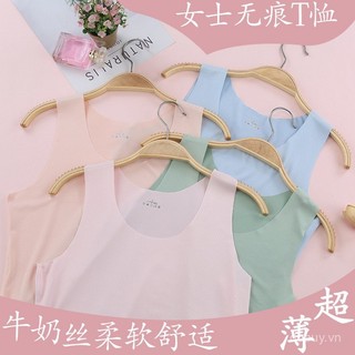 Áo ba lỗ liền mạch lụa lạnh nữ mỏng áo lót cổ tròn Lụa Sữa mùa hè của phụ nữ