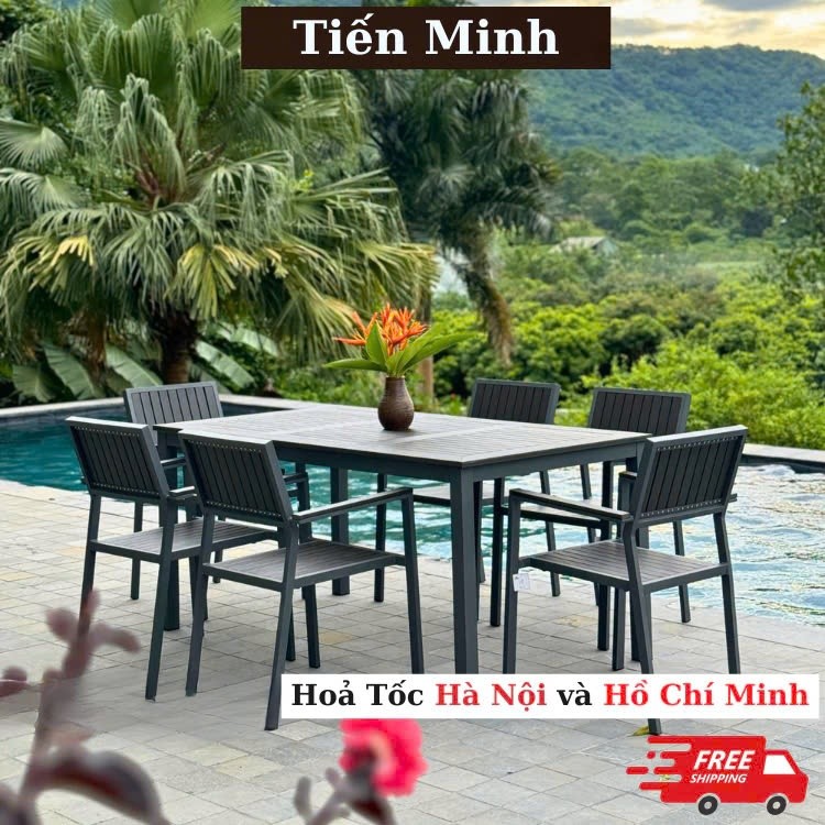 Bộ Bàn Ghế Sân Vườn Ngoài Trời HCN Nhôm Đúc D160 - Bàn Ghế Ban Công Chắc Chắn, Sang Trọng - TM60