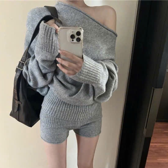 Set Áo Len Trễ Vai Cánh Dơi Mix Quần Short KCloset Dày Dặn Nữ Tính NA550