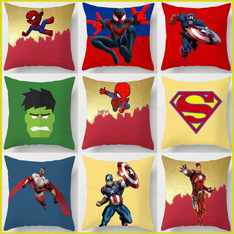 PS1 The Avengers Gối Người Nhện Siêu Nhân Người Sắt Hulk Đệm Gối 45x45CM Trang Trí Nhà Quà Tặng SP1