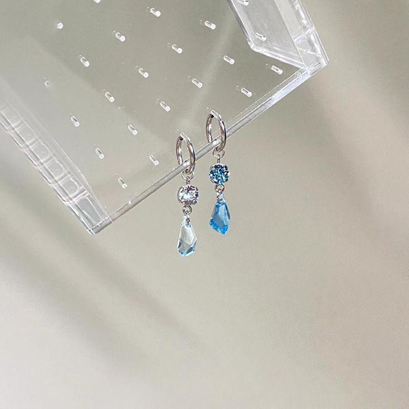 Thiết kế thời trang mới, bông tai nữ hình giọt nước màu xanh có tua rua