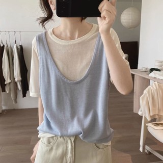 Kích Thước Lớn 150kg Thời Trang Rời Khâu Giả Hai Mảnh Ice Silk Nữ Mùa Hè Đầm Rời Đơn Giản Phù Hợp Với Béo Sister Top
