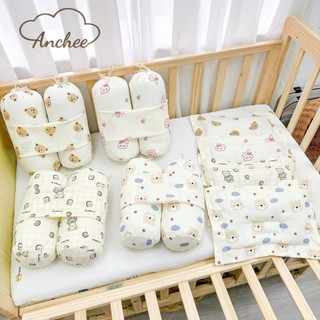 Bộ Gối Chặn Cho Bé Sơ Sinh Anchee Tặng Kèm Gối Thiết Kế Chống Lõm Đầu Chất Vải Gân Đũi Thoáng Mát