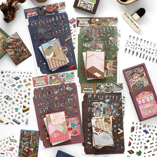 ENWEI 5 Cái [My Little House 10.0 Series] Nhãn dán phong cảnh 3D Chất liệu chống thấm nước Phong cách hoạt hình Album ảnh Nhật ký Công cụ lập kế hoạch Trang trí Nhãn dán văn phòng phẩm