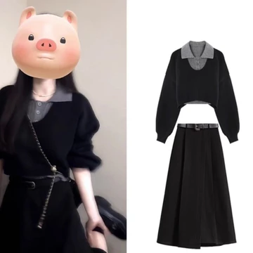【Bess's house】áo sơ mi kiểu+áo len kiểu+chân váy chữ a,set đồ nữ đi chơi,set đồ nữ sang chảnh,Bộ hai mảnh áo len ngắn thời trang mới mùa thu 2024,đồ bộ nữ sang chảnh,set hotgirl sang chả