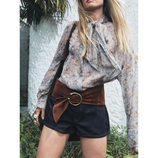 Áo sơ mi Zara made in Morocco voan hoa khăn nơ cổ