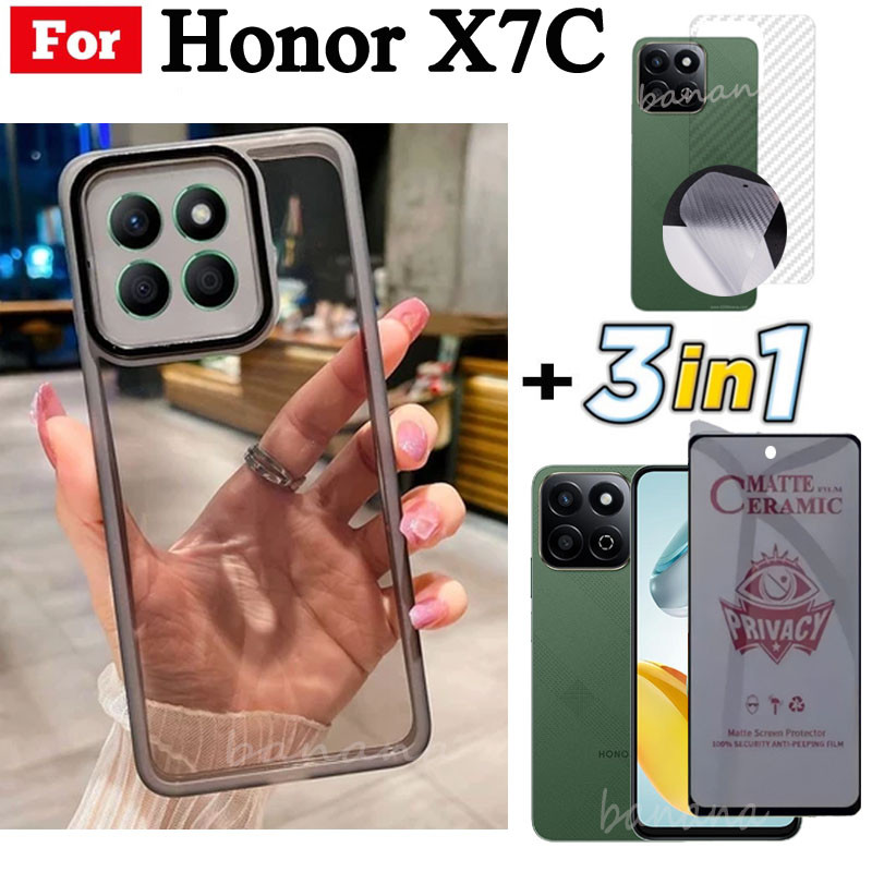 Ốp điện thoại Honor X7C X7B X7A X8A X8B X6A X6B Mạ Vỏ mềm trong suốt có bảo vệ Camera và kính cường lực và mặt sau 3 trong 1