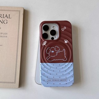 Ốp bảo vệ chân đế họa tiết chó con Colorblock polka dot cho iPhone 15pro 15promax 14 14promax 14pro 16 pro max 16 plus wave case