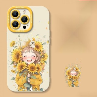 Ốp điện thoại sơn thời trang Sunflower Girl cho iPhone16 / 15 / 14 / 13 / MINI / 12 / 11 / Pro MAX / X / XS / XR / 7 / 8 / 6 Vỏ bảo vệ toàn diện bằng silicon lỏng chống sốc và chống rơi