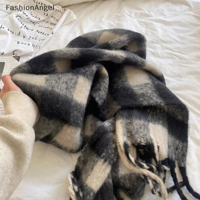 Fashionangel Kẻ Sọc Khăn Checkerboard Khăn Mềm Mại Nữ Mùa Đông Ấm Áp Kép Sử Dụng Khăn Choàng Dài Vintage Dày Khăn Choàng VN