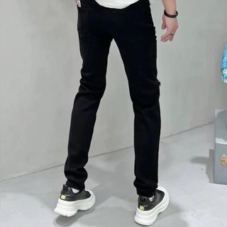 Quần jean nam đen trơn rách gối AMILY chất liệu Denim, độ dày co giãn tốt có BIGSIZE