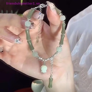 {Fh Fashion} Vòng tay đính cườm khớp tre xanh cổ điển phong cách Trung Quốc dành cho nữ Thời trang đơn giản Vòng tay hoa quyến rũ Quà tặng trang sức.