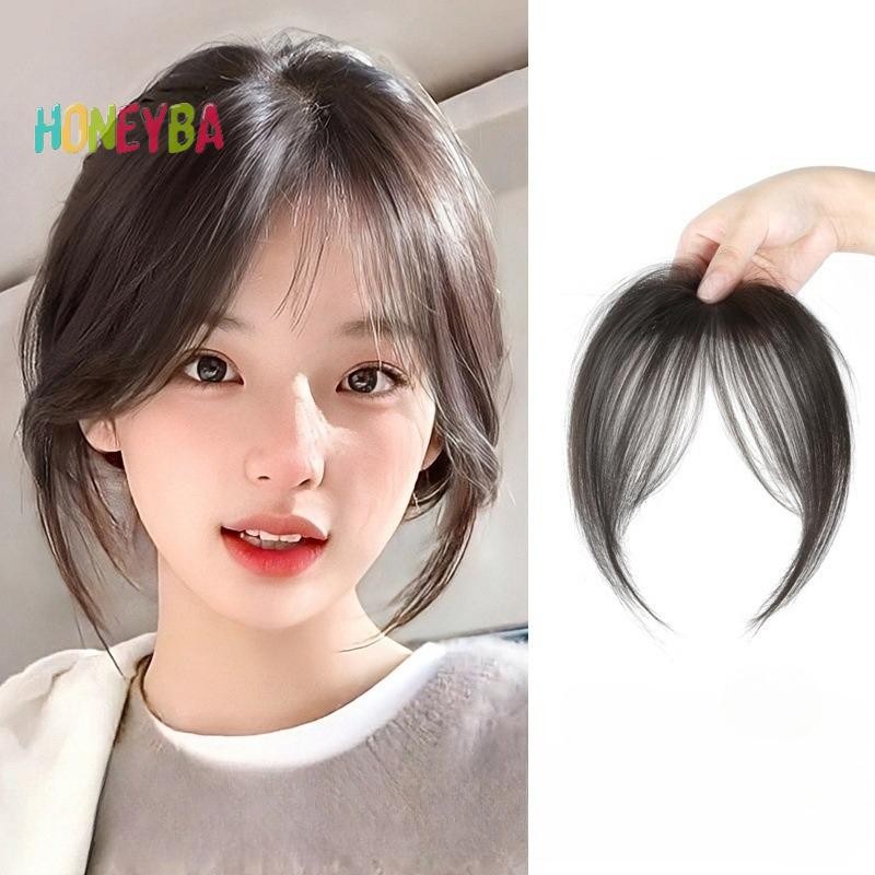 < Honeyba > Phần giữa Fake Bangs Fringe Tổng hợp Topper Hairpiece Clip-In Bang Nối dài Áo choàng vô hình tự nhiên Phụ nữ
