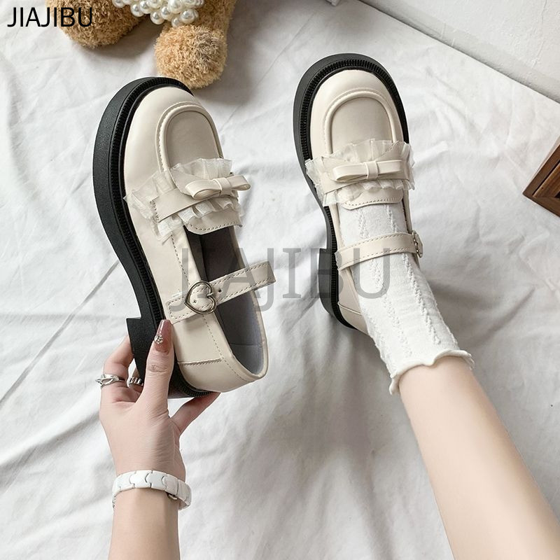 Giày Đi Học Màu Đen Phong Cách Anh Dành Cho Bé Gái Tuổi Teen Giày Da Cosplay Phong Cách Retro Giản Dị Dành Cho Nữ Korean Fashion Beige Platform Mary Jane Shoes Japanese JK Uniform Lolita Doll Shoes Giày Công Chúa Nơ Y2K Của Pháp Giày Khiêu Vũ Giày Búp Bê