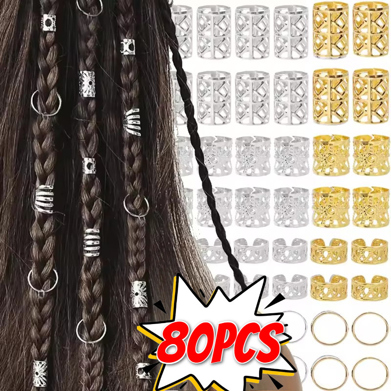 Nhẫn Tóc Dreadlock - Vàng Bạc Có Thể Điều Chỉnh Tóc Cho Bím Bẩn Mặc Mũ Nón - Trang Sức Tóc 80 / 160 Chiếc