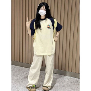 Áo Phông áo Thun Oversize Shin Màu Be giáp lăng tay xanh than