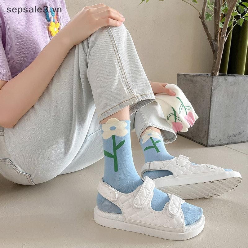 # Sepsale # 1 Đôi Tất Nữ Hoạt Hình Hoa Màu Kẹo Bông Tai Kẹp Thiết Kế Thoáng Khí Phong Cách Hàn Quốc Tất Thoải Mái Nhật Bản Mới.