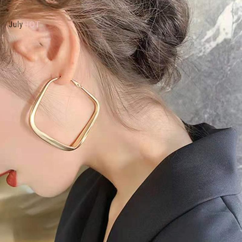 Julyhot Thời Trang Màu Vàng Lớn Vuông Vòng Bông Tai Dành Cho Nữ Phóng Đại Kim Loại Hình Học Không Đều Vòng Tròn Bông Tai Trang Sức Massivedeals