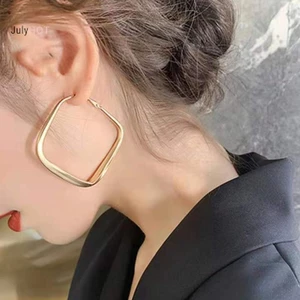Julyhot Thời Trang Màu Vàng Lớn Vuông Vòng Bông Tai Dành Cho Nữ Phóng Đại Kim Loại Hình Học Không Đều Vòng Tròn Bông Tai Trang Sức Massivedeals