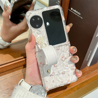 Ốp điện thoại gấp cho Oppo Find N2 N3 Flip Trong suốt gợn nước hoa hồng vòng tay cứng vỏ điện thoại tpu