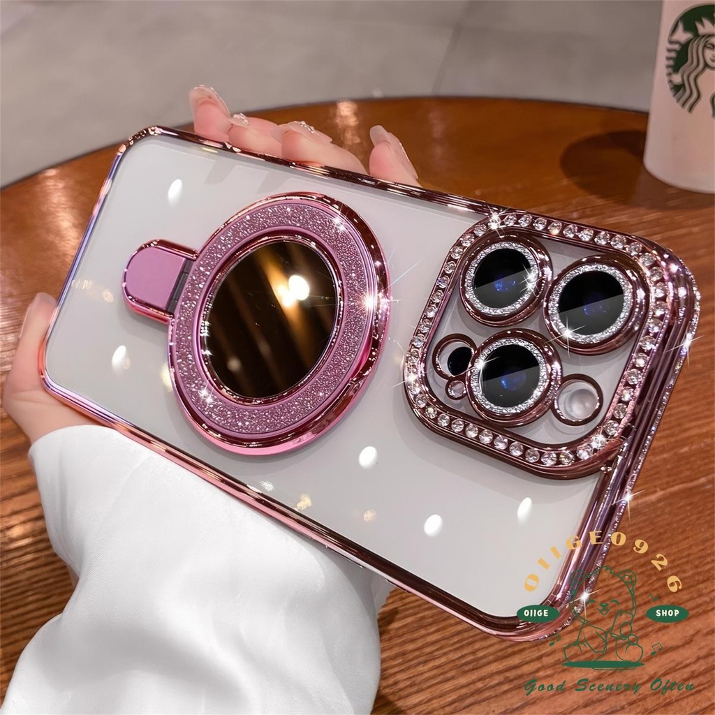 Kim Cương Lấp Lánh Gương Từ Giá Đỡ Ốp Lưng Điện Thoại iphone16 Pro Max 15 14 13 12 11 Vỏ Cho iPhone Vỏ Silicon Mềm TPU Chống Sốc