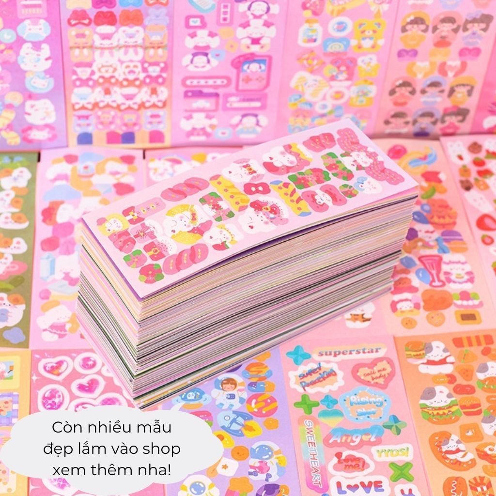 Combo 100 tấm sticker KHÔNG TRÙNG lấp lánh trang trí 12*4cm