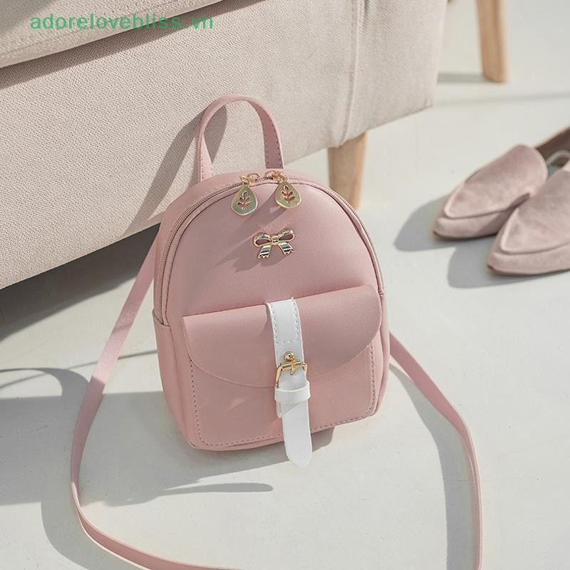 THÊM Ba Lô Nữ Ba Lô Da Dễ Thương Duyên Dáng Bagpack Túi Đi Học Nhỏ Cho Bé Gái Nơ Lá Rỗng BSS