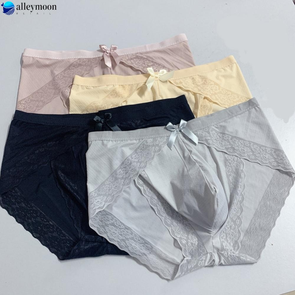 Mềm Nam Ren Băng Lụa Quần Lót Thông Bikini Quần Đùi Túi G Dây Kaki / Vàng