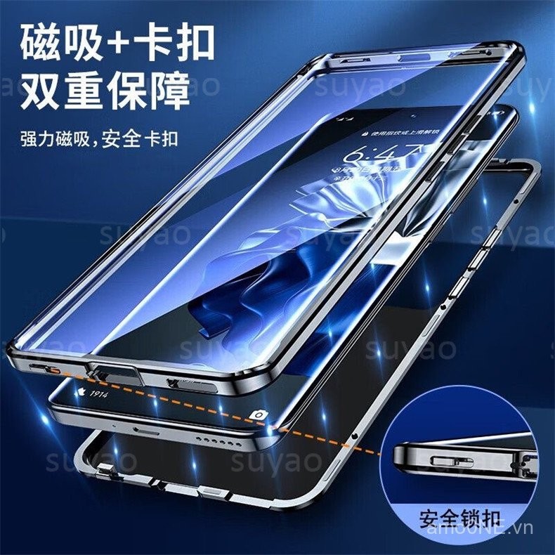 Ốp điện thoại cho Honor X9C Smart X9B X9 B X9A, ốp trong suốt, bảo vệ camera HonorX9B HonorX9C 200Pro 200 Pro, kính hai mặt lật toàn bộ 360 °   Vỏ kim loại từ tính cứng